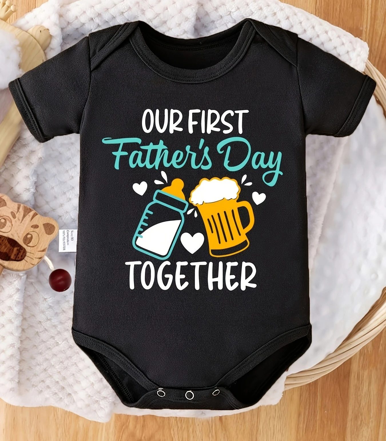 Newborn Romper Our First Father's Day Baby Summer Bodysuit with Cartoon Print Soft CottonJumpsuit for Outdoor Pregnancy Gift