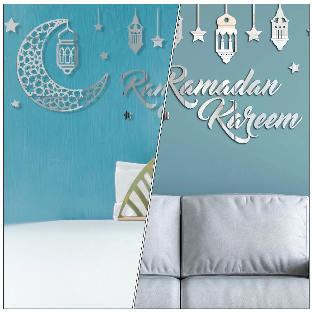 1Sheet Mirror Sticker Eid Mubarak Acrylic Mirror Effect Ramadan Wall Decor Star Moon Wall Sticker Eid Party Decoration