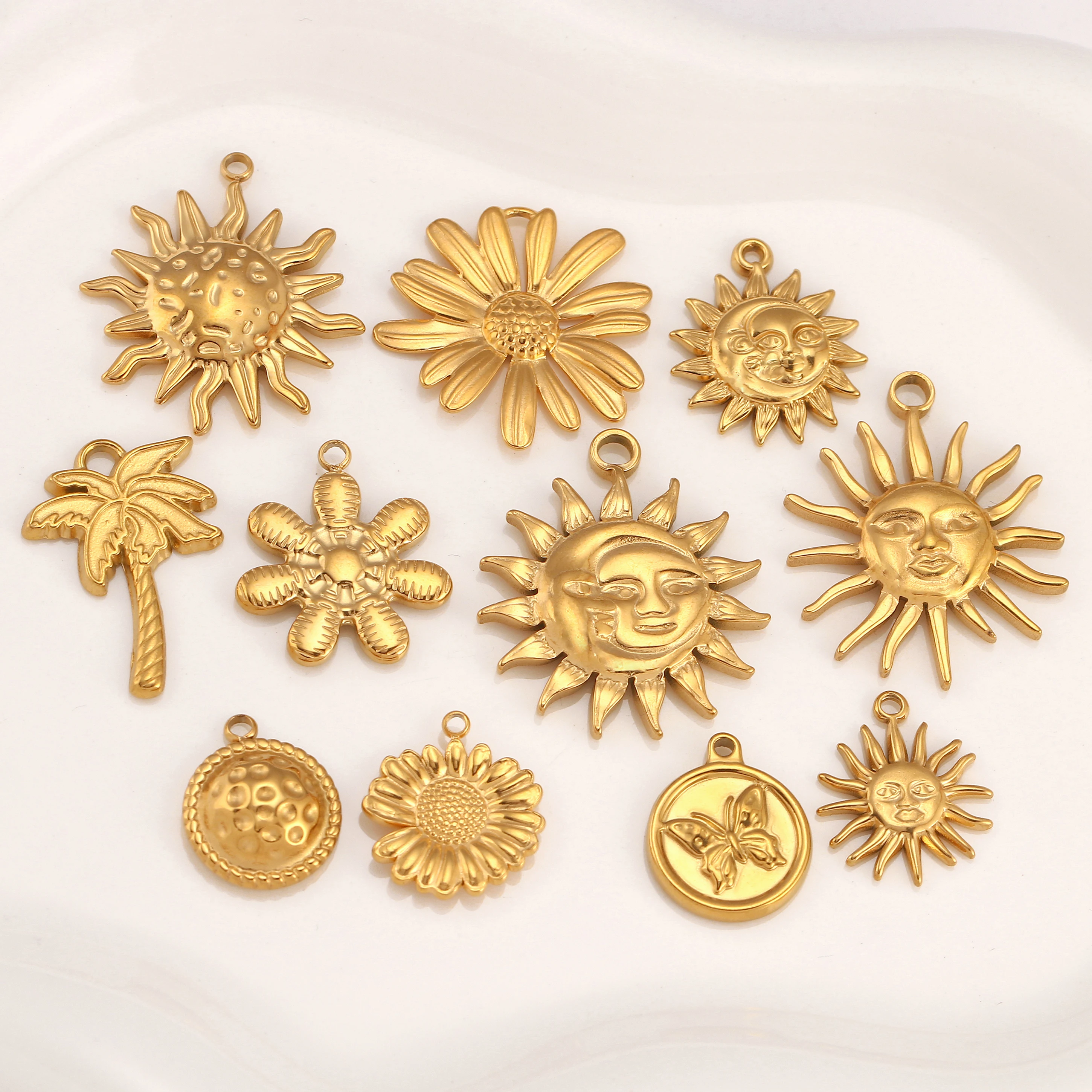 3 Stück Gesicht Sonne Mond/Sonnenblume/Schmetterling Charm für Schmuckherstellung Edelstahl Guss Charm DIY Armband Halskette Handwerk Zubehör – Detail 4
