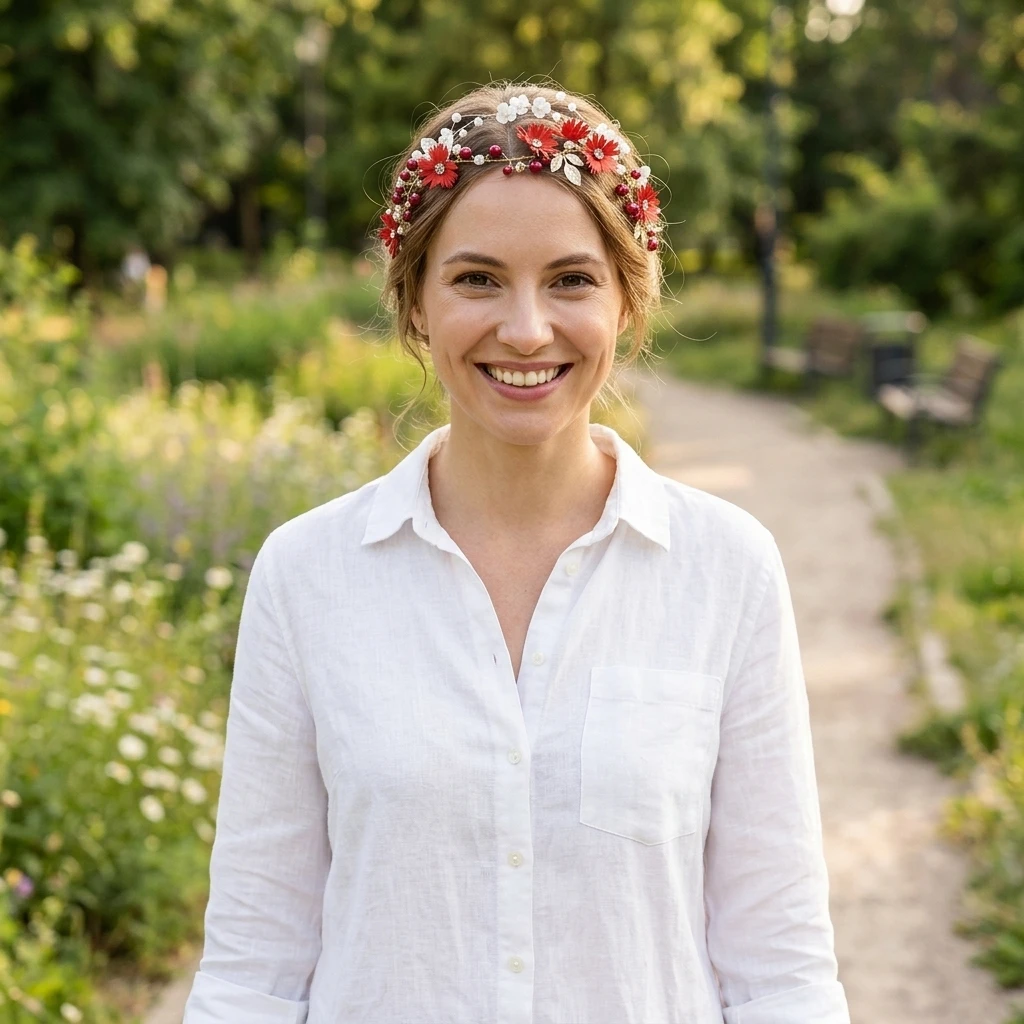 

Wedding Party Headband Red Daisy Floral Hairband Set Pearl Braided Soft Headpiece for Women Girls Elegant Bridal Accessory