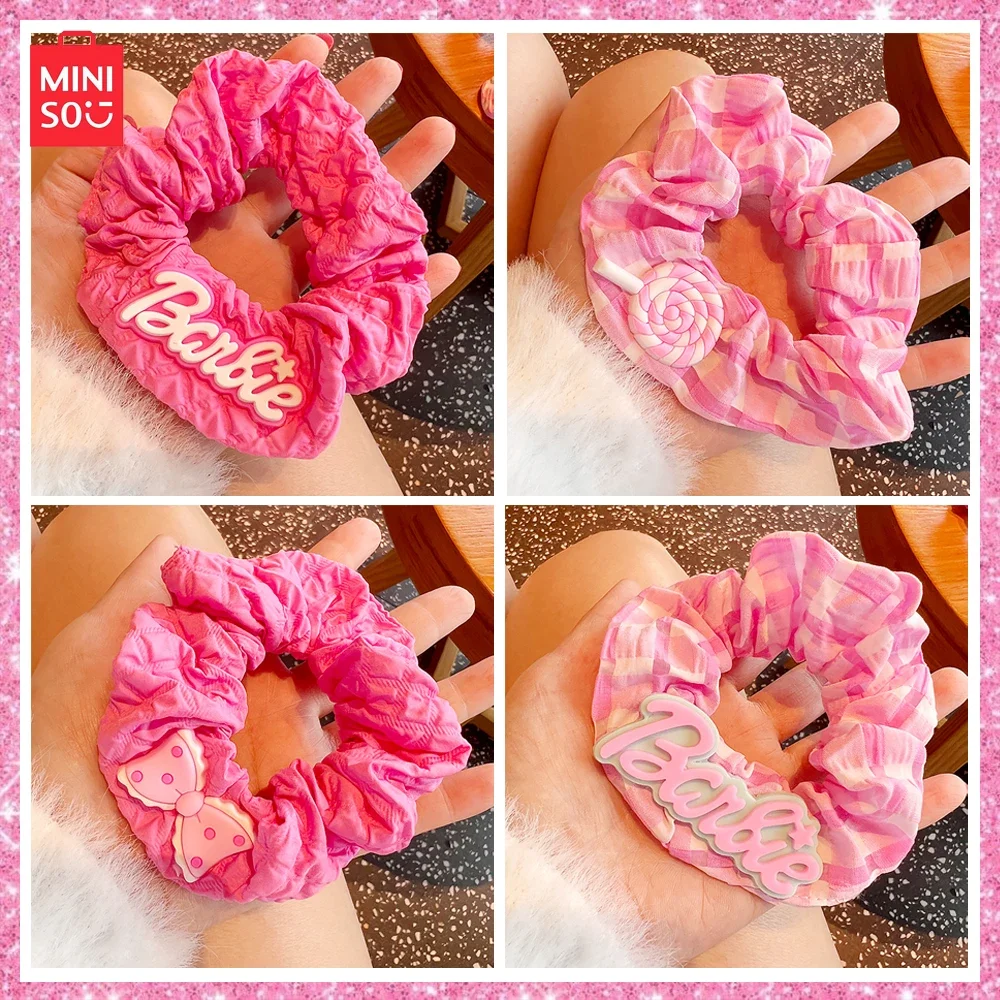 Miniso Barbie Sweetheart Spicy Girl Y2K Bow Tie Hair Ring Korean Lollipop Widened Fold Large Girl Hair Ornament Gift