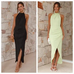 Fashionable Elegant Sexy And Elegant 2024 Spring/Summer New Women's Solid Color Dress With Slim Fit And Open Back Long D