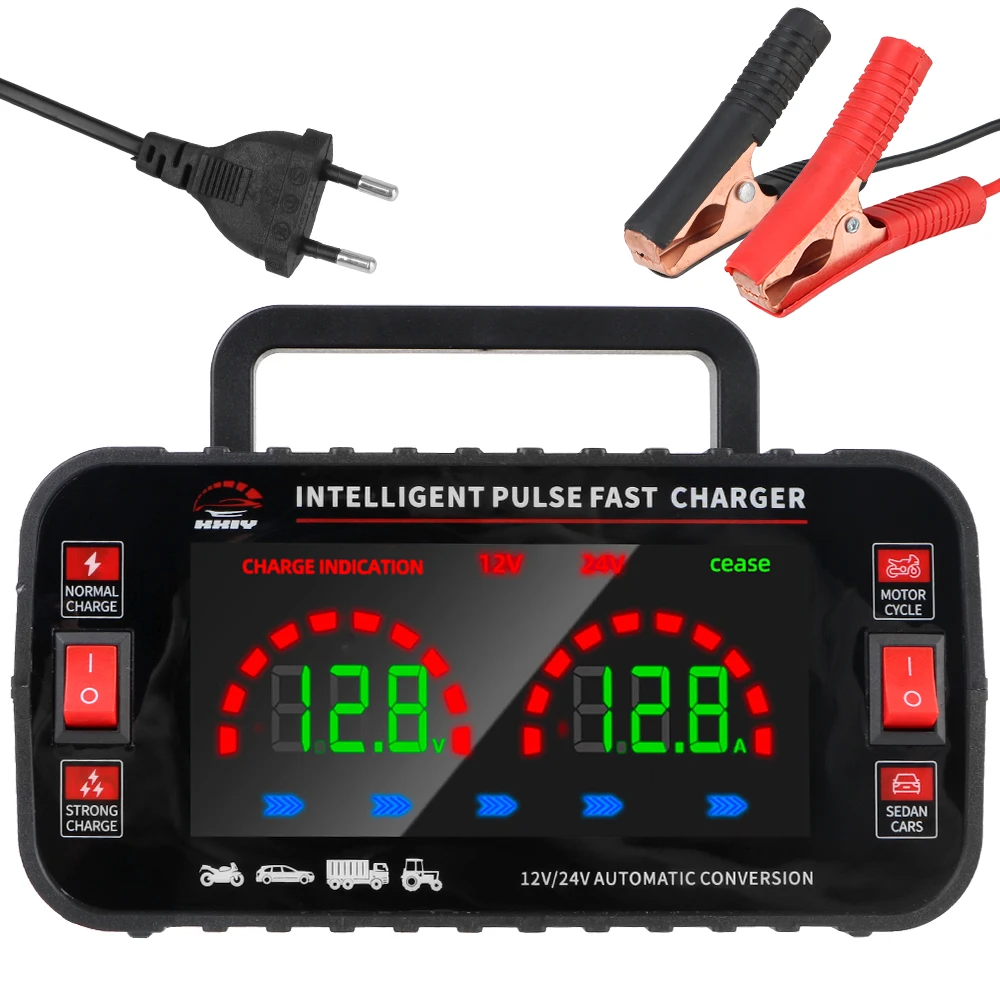 

Car Battery Charger For Lead Acid AGM GEL Batteries 150W High Power 12V/10A 24V/5A Pulse Repair Fully Automatic EU Plug