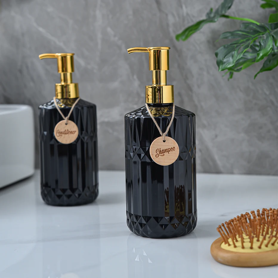 500ML Soap Refillable Bottle Bathroom Kitchen Countertop Soap Liquid Dispenser with Wooden Tag Shampoo Hands Bottle