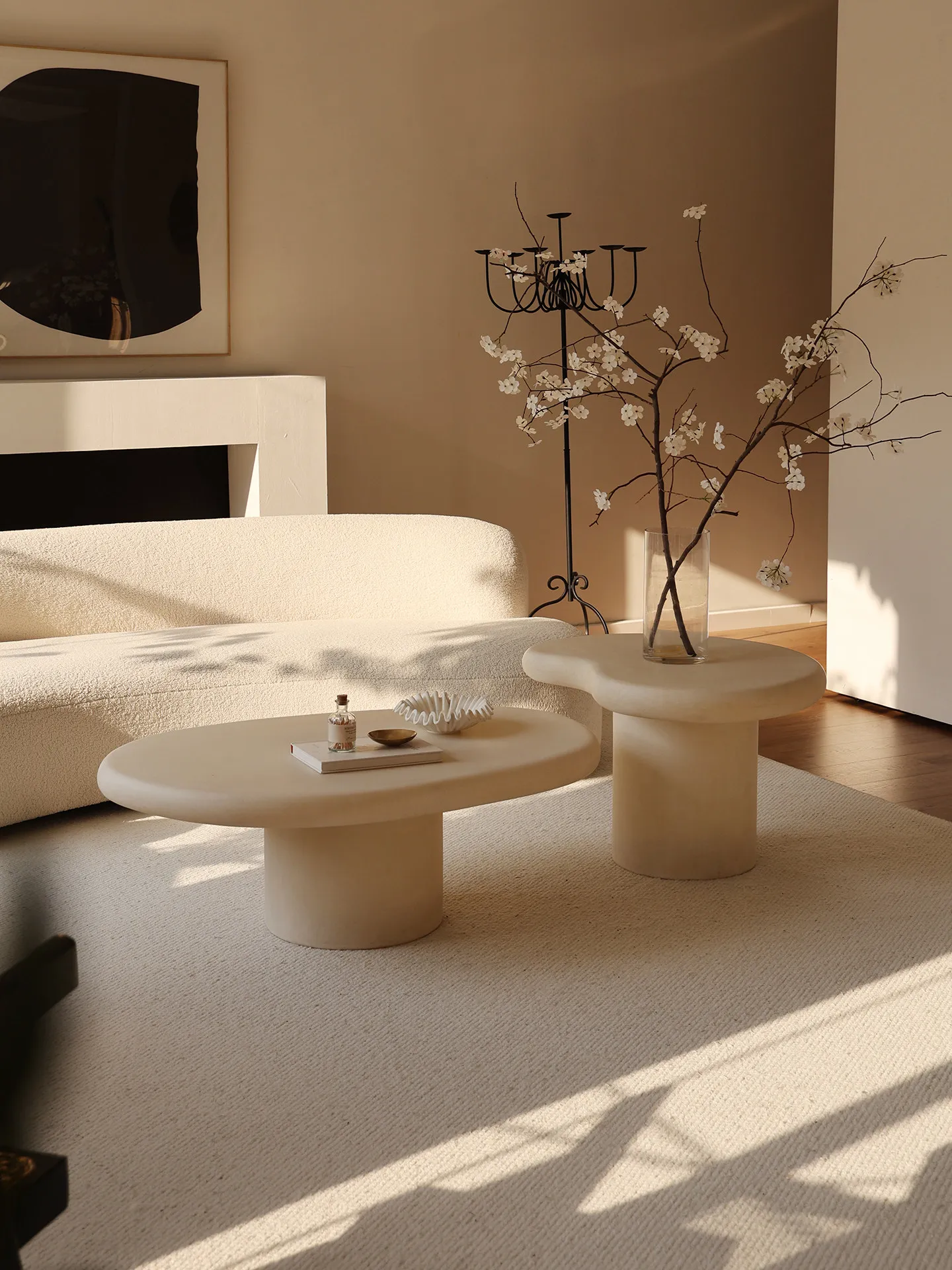 Translucent fiberglass art combination coffee table simple large sofa flat villa living room boutique