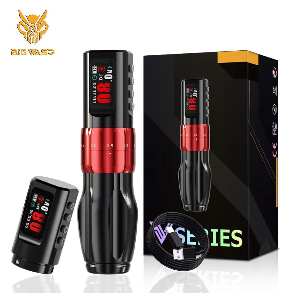 

BIGWASP Two Battery Tattoo Machine Kit Adjustable Stroke 2.0-4.2mm 2000mAh Wireless Power Tattoo Machine Pen Coreless Motor Pen