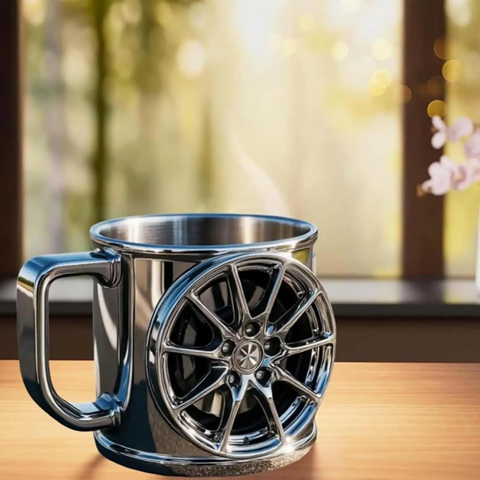 

Stainless Steel Coffee Tumbler Racing Wheel Double Walled Mug Breakfast Cup For Home Kitchen Office Travel Coffee Water Car