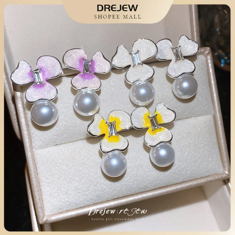 DREJEW Rhinestones Dripping Oil Flower Gradient Pendant Earrings Forest Style Elegant High-end Earrings Design Niche Accessories