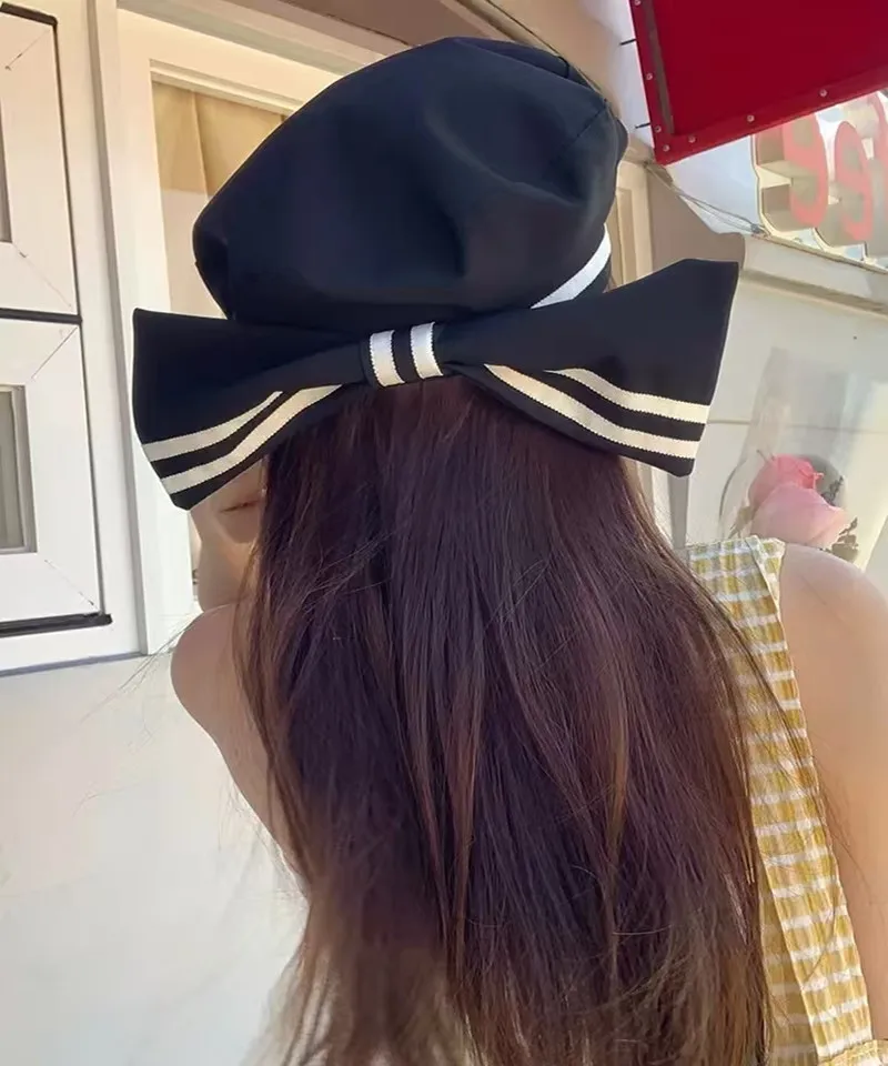 

Japanese Sweet Cute Bow Beret Female Summer Sunshade Sailor Hat Student Retro College Style Painter Hat