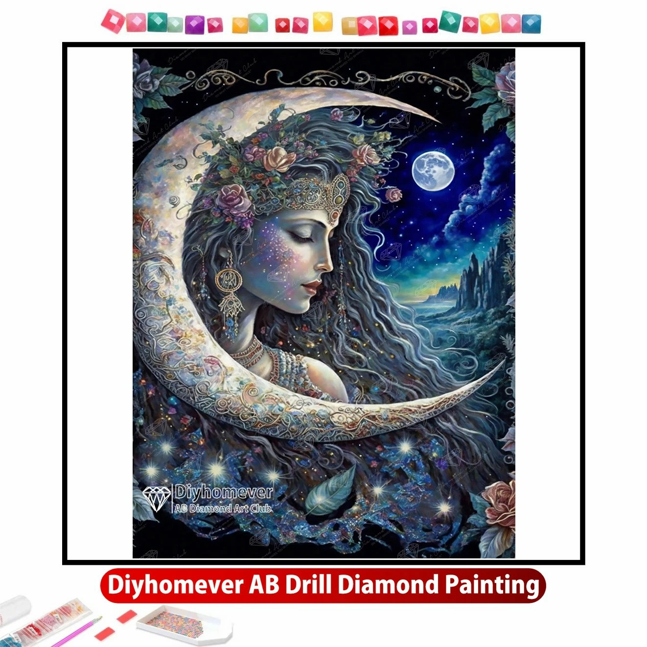 Goddess Moon AB Diamond Painting Embroidery Fantasy Woman Landscape Art Cross Stitch Mosaic Pictures Handmade Home Decor Gift