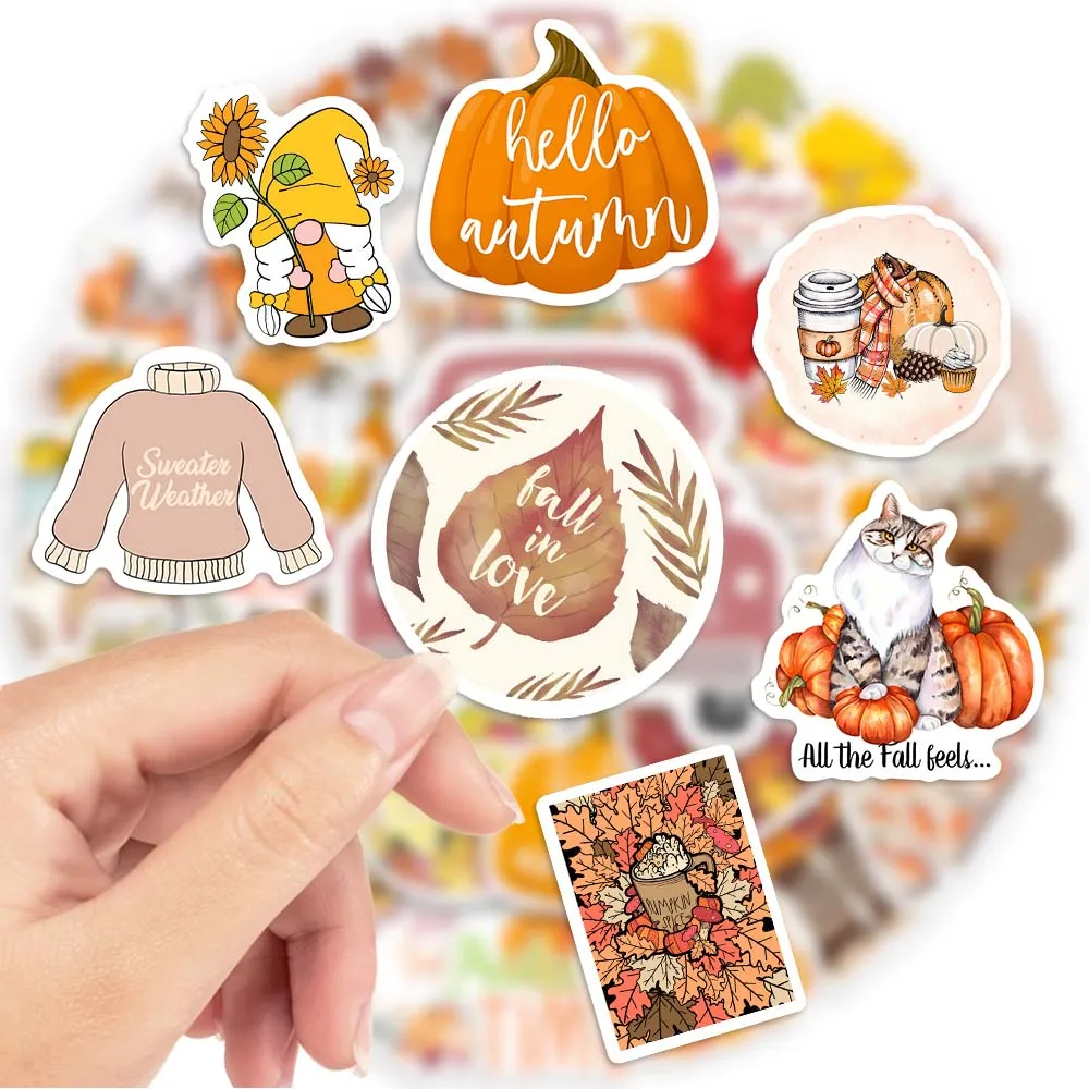 Cute Watercolor Autumn Fall Stickers Pumpkin DIY Kids Toys Gift Decorative Decal for Scrapbook Laptop Phone Luggage Waterproof