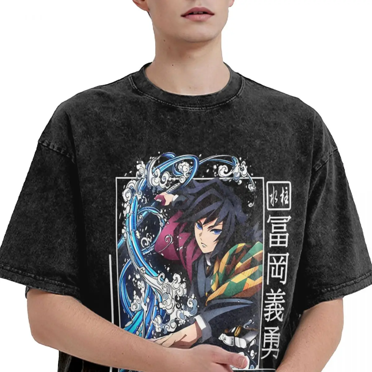 Anime Demon Slayer Manga Washed T Shirt Streetwear T-Shirts Tomioka Giyuu Tees Tops Men Women 100% Cotton Harajuku Summer