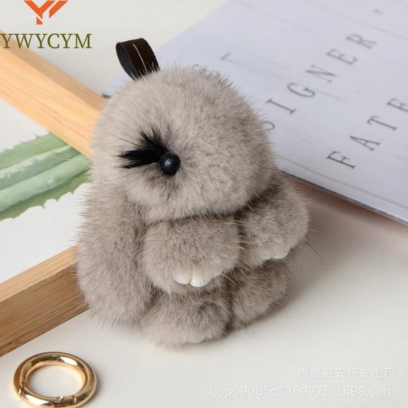 

Cute Long Ear Bunny Keychain Real Mink Fur Rabbit Doll Pendant Toys Keyring Handbag Charm Ornament Pompom Plush Jewelry Gifts