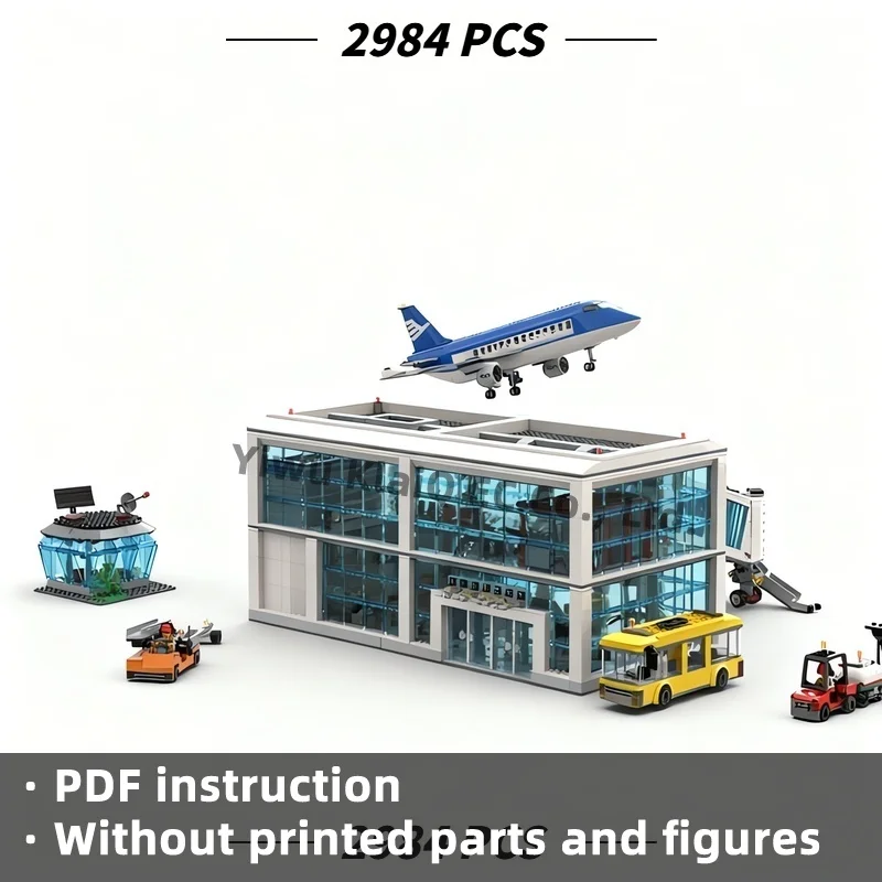 MOC Modular Regional Airport Terminal Building Blocks Set 2984Pcs, Passenger Airliner Plane Bricks Model Adults
