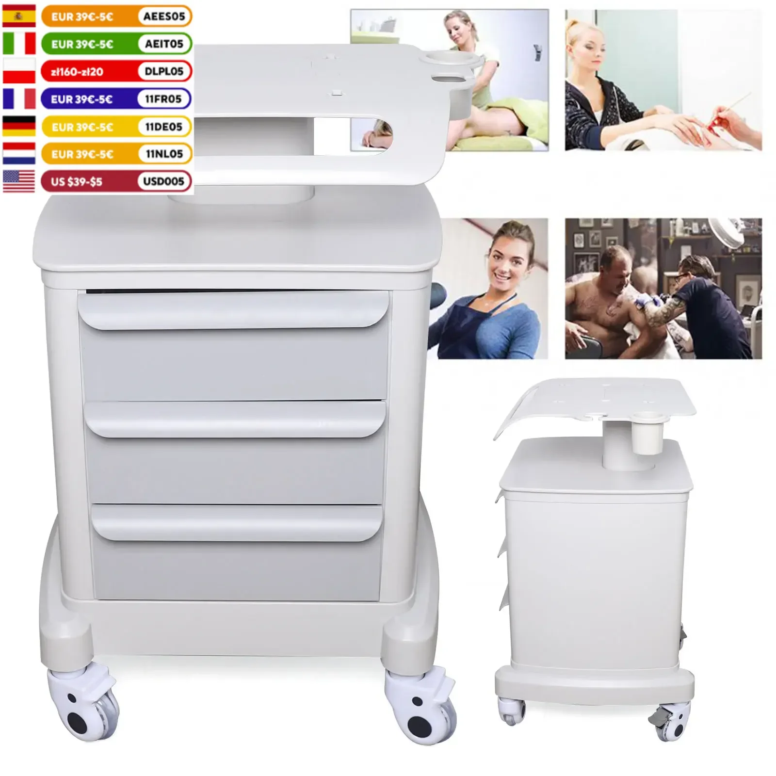 Portable SPA Salon Trolley Stand Cart Mobile 360° Rotation Wheel For Beauty Machine