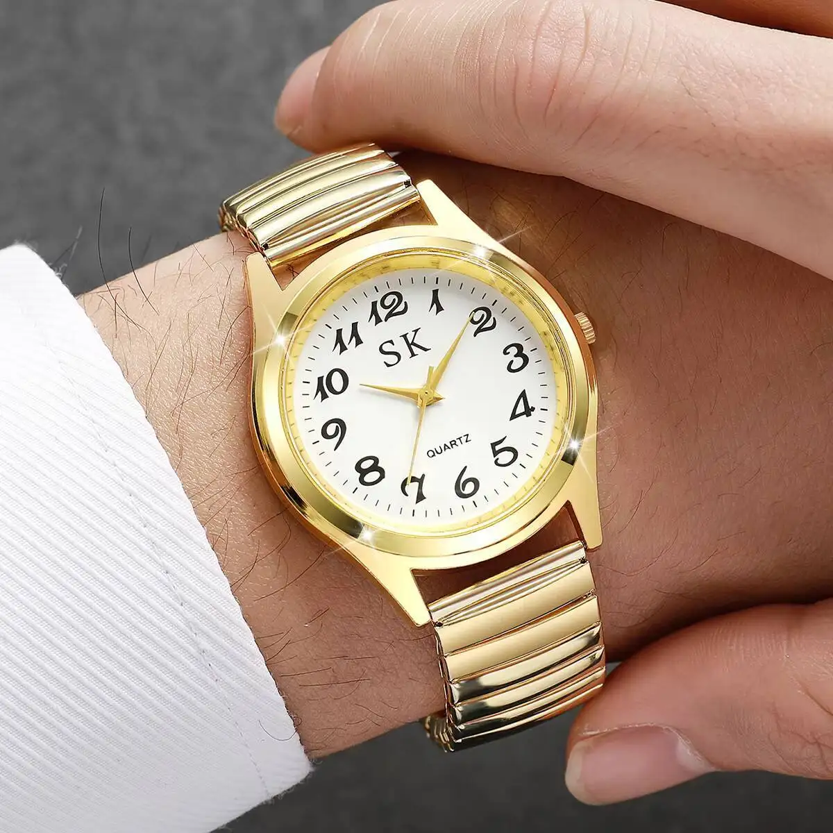 Fashion Elastic Strap Men Business Watches Arabic Dial Quartz Wristwatch Reloj Hombre（Without Box）