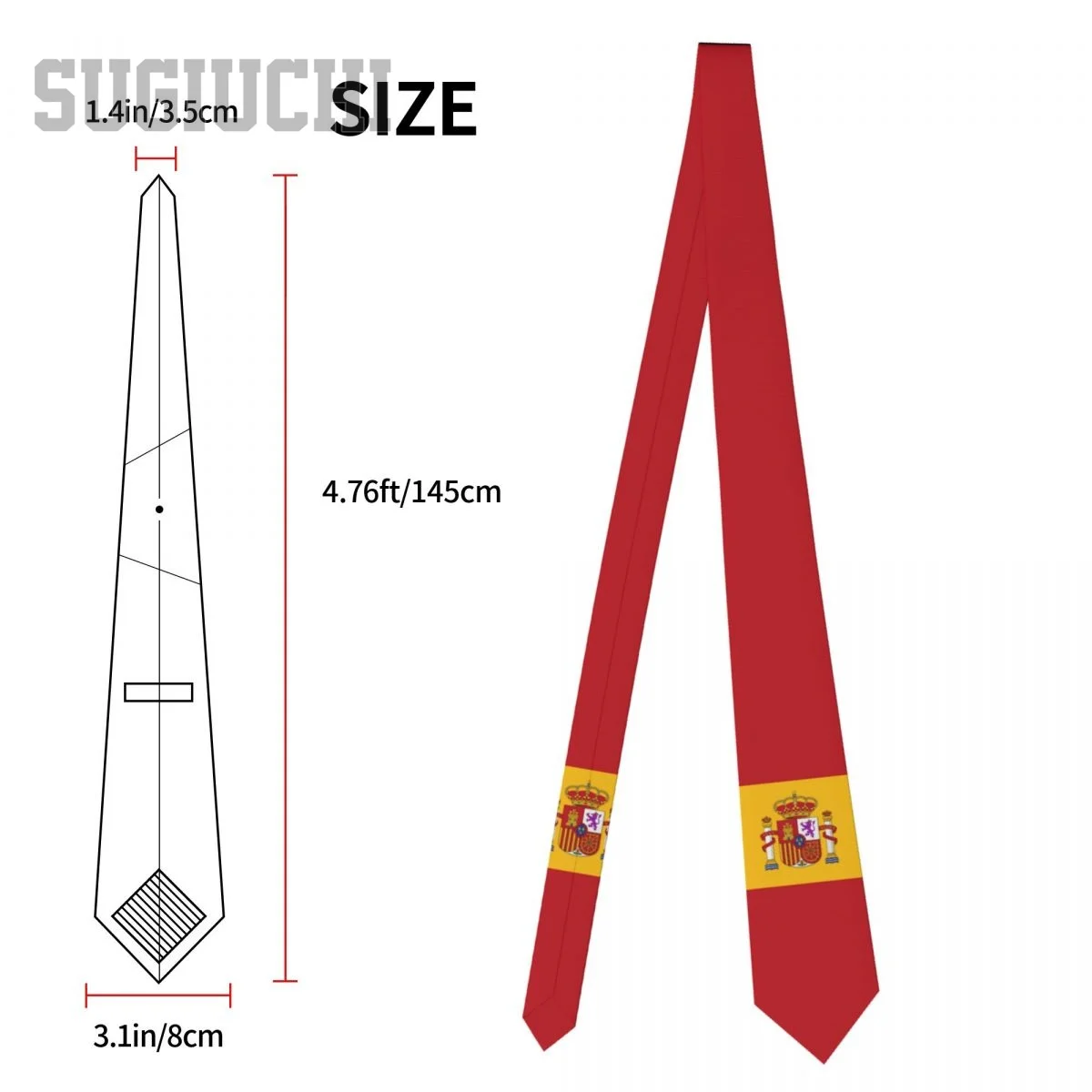 Gravata xadrez casual com emblema da bandeira da espanha, masculina e feminina, slim, festa de casamento, negócios, gravatas