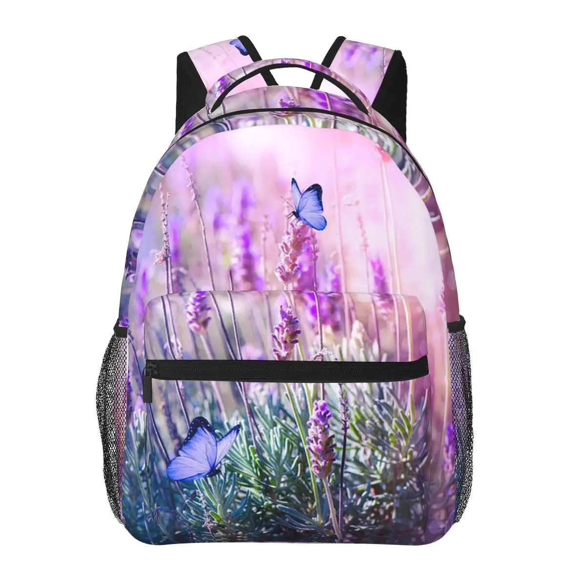 

Purple Lavender And Purple Butterfly Student Backpack School Bag Hiking Travel Daypack for Men Women Bookbag Shoulder Bags