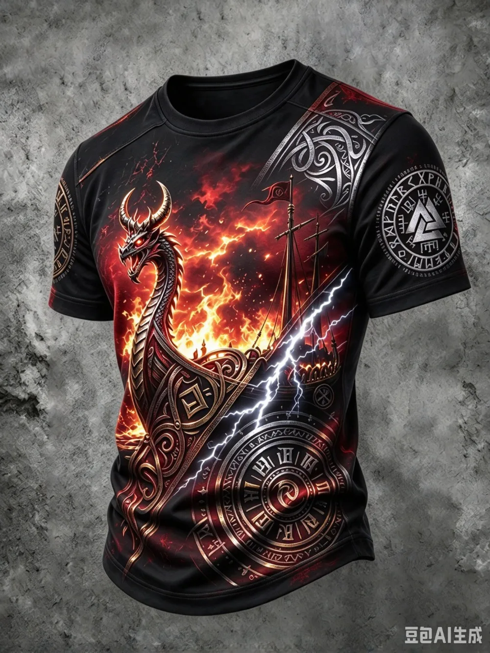 Viking Fire Dragon Boat 3D Printed Sport Quickdry Breath Men T-shirt Outdoor Street Casual FashionTeam Training Parent-Child Top