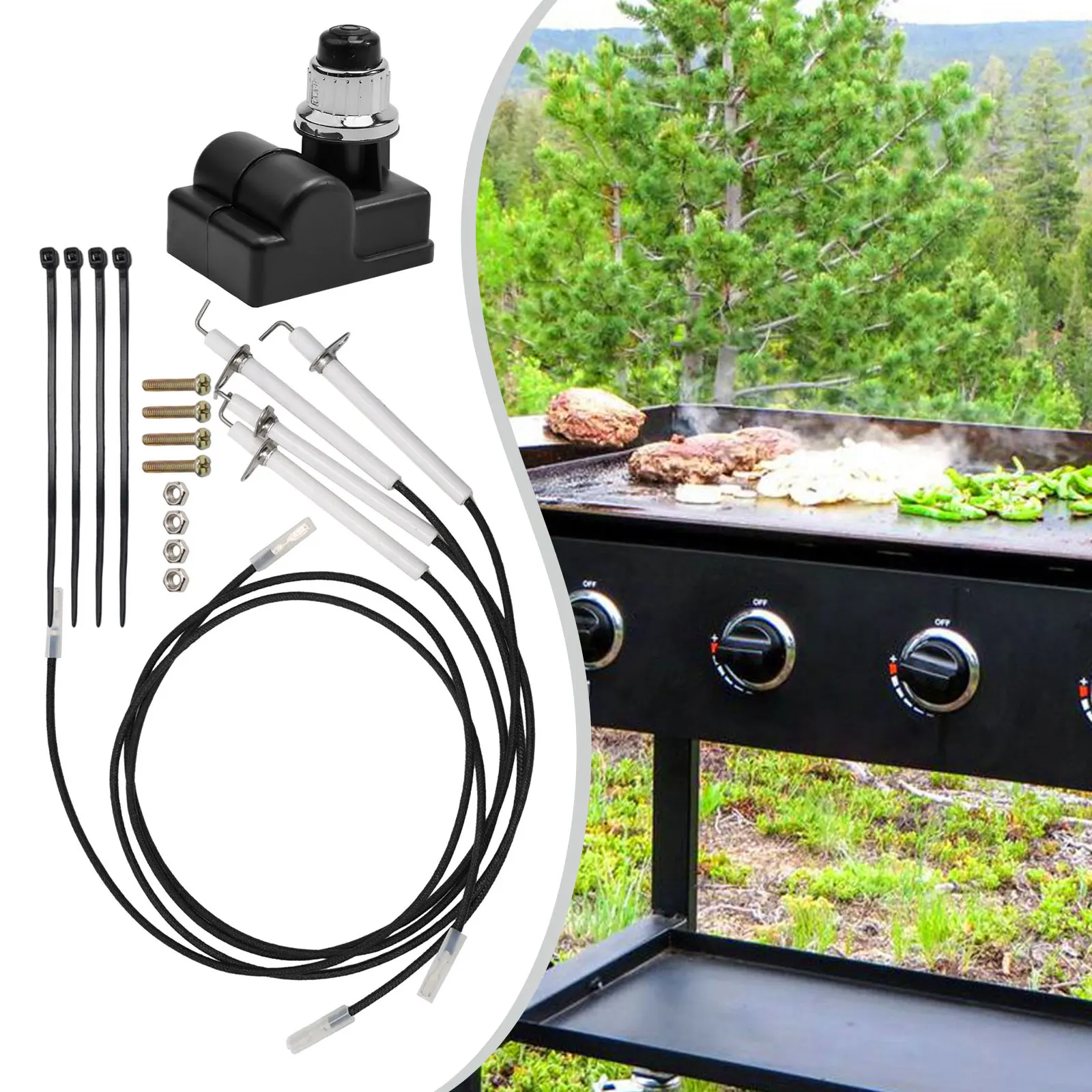 Electric Ignition Kit With 4 Ceramic Electrodes Push Button For 36 Inch Griddle Grill Replacement Parts High For Temperature Res