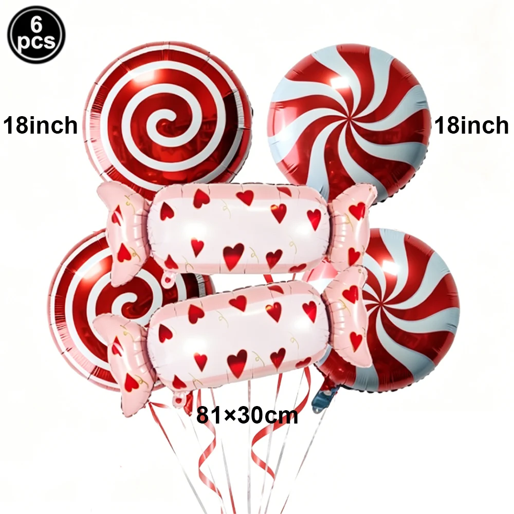 Set de 6 Globos de Aluminio con Forma de Caramelo, Dulce Amor, Piruleta, Corazón, para Decoración de Fiestas de Cumpleaños, Bodas y Baby Shower