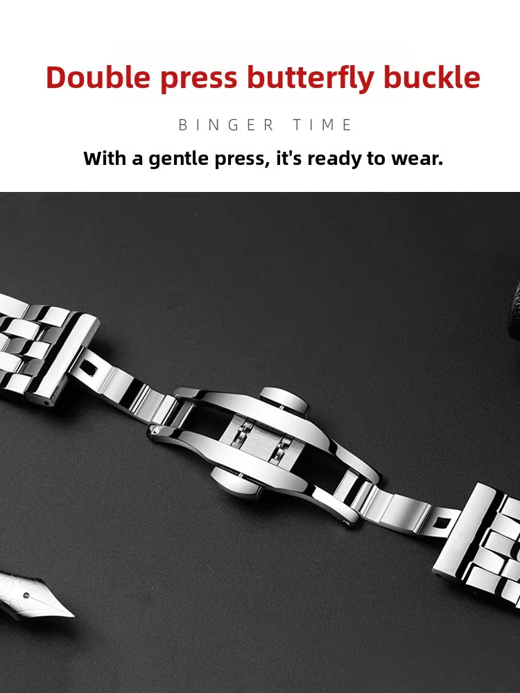 Stainless Steel Watch Strap for Cartier Dumont Cheetah Tank London Solo Key Butterfly Ring Bracelet Men view 4