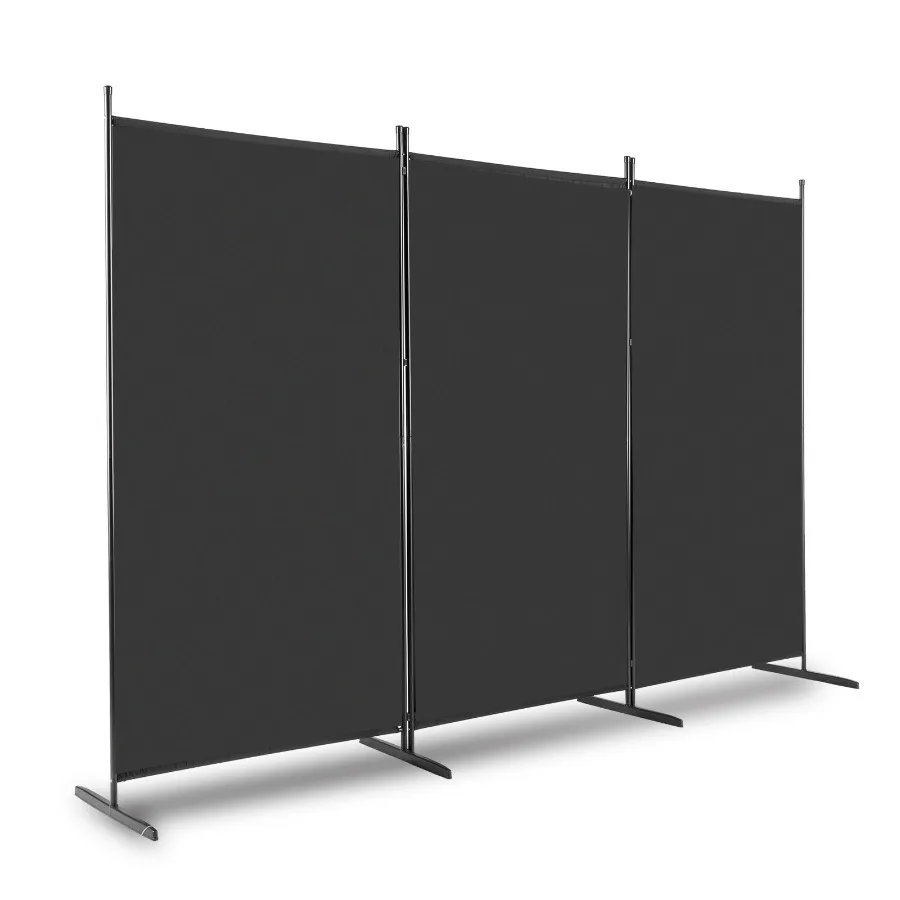 

6FT 3 Panel Folding Privacy Screen Black 160g Polyester Fabric Carbon Steel Frame Plastic Feet Lightweight Portable Collapsible