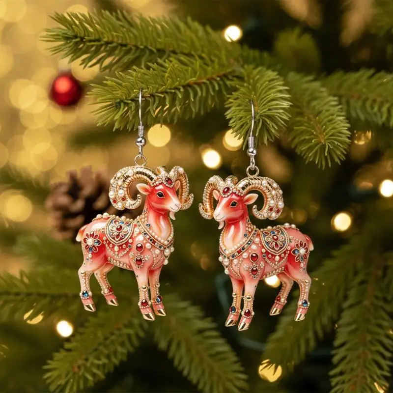 2D Flat Acrylic Goat Themed Pendant Earrings 1/2Pcs Cute Hanging Ornament for Party Holiday Decor Women Gift Jewelry Supply