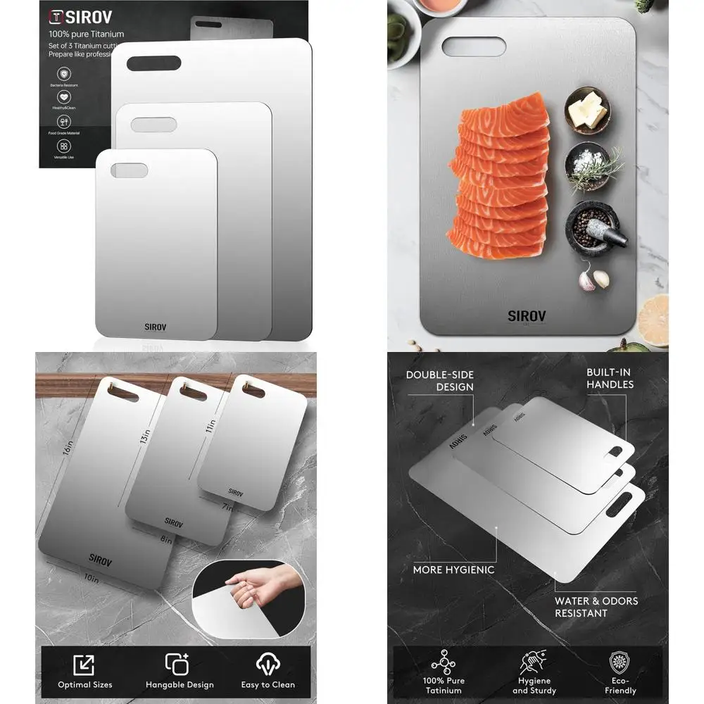 

Набор из 3-х разделочных досок из чистого титана, кухонные инструменты премиум-класса, нетоксичные, можно мыть в посудомоечной машине для резки мяса, фруктов и овощей (3