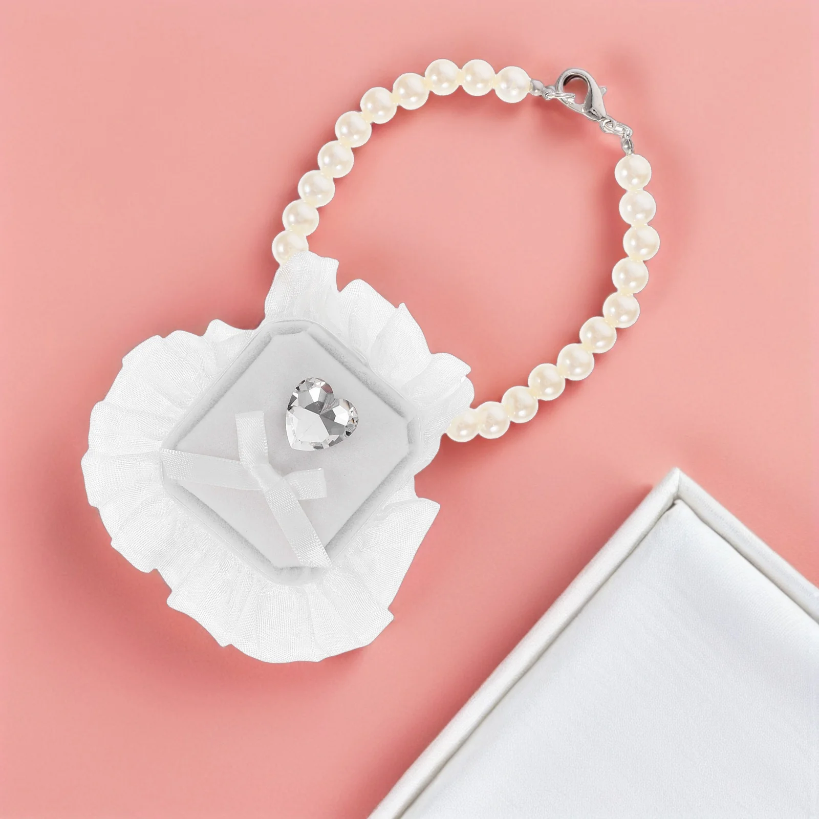 

Pearl Collar Dog Wedding Ring Bearer Box Necklace Proposal Holder Pet Accessories Engagement Case Ring Storage Box