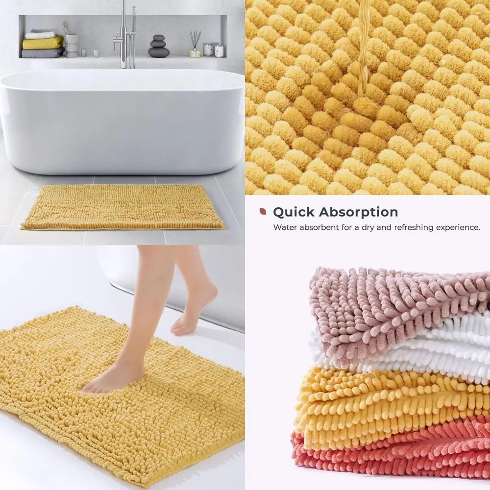 

Yellow Soft and Fluffy 36x24 Chilled Microfiber Shower Mat, Non-Slip Bath Rug for Bathroom & Tub, Washable Absorbent Shag Bath M