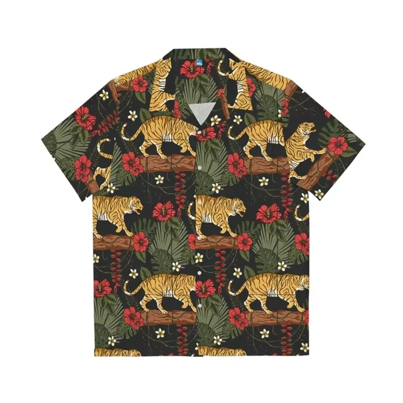 ​​2025 Men's Tiger 3D Hawaiian Shirt Animal Print Short Sleeve Y2K Beach Party Ready Holiday Streetwear​