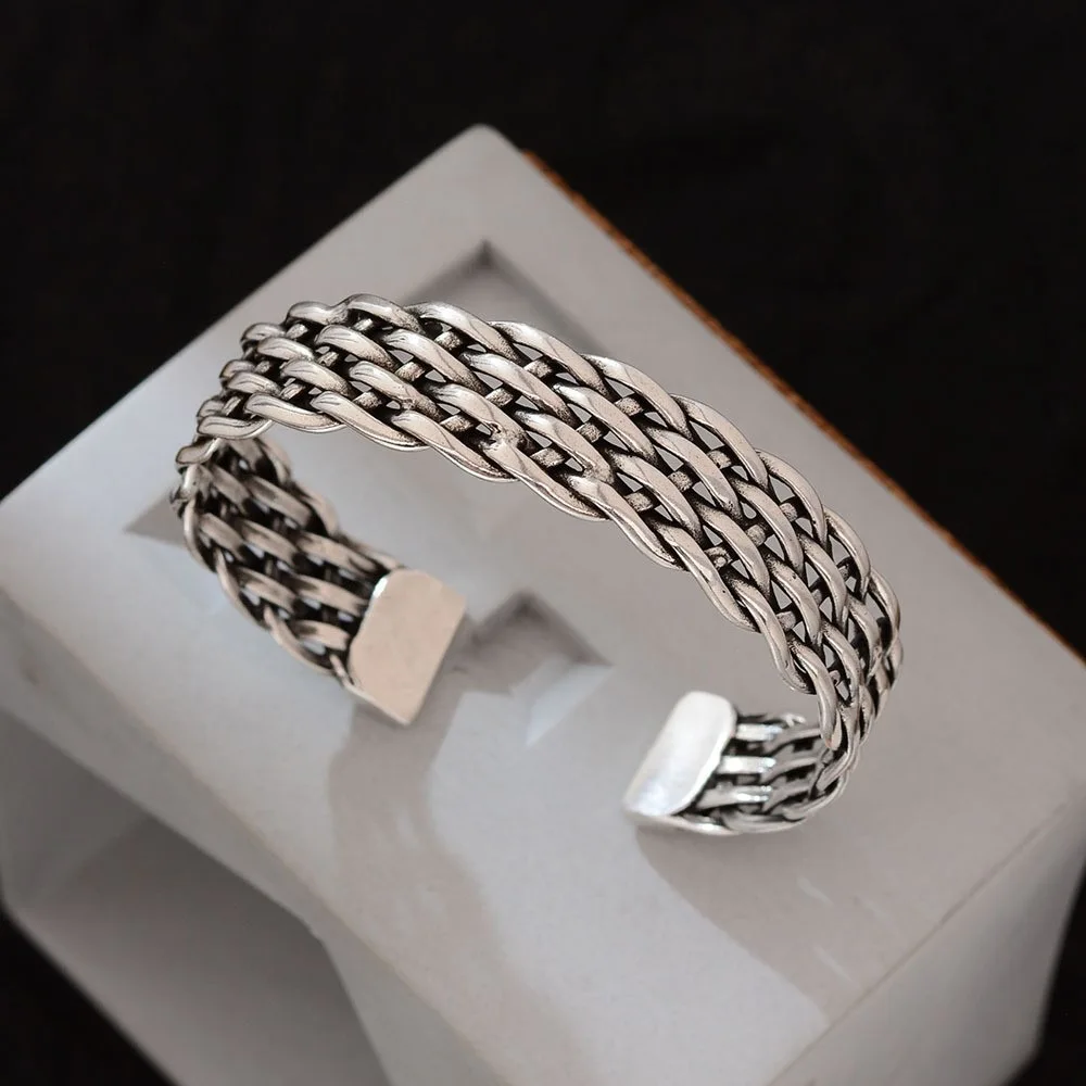 925 Sterling Silver Bracelets for Women Men String Accessory Interware Vintage Simple Hollow Chain Pendant Party Jewelry Gift