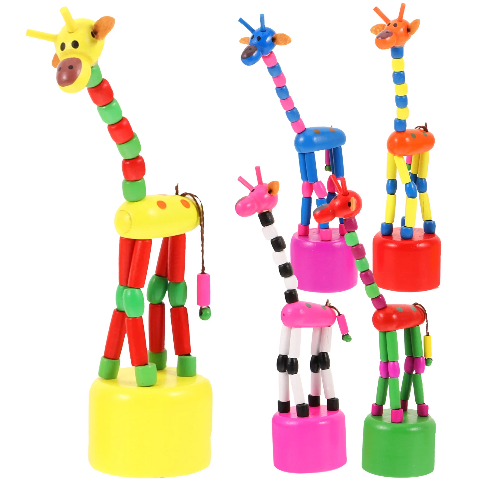 

5 Pcs Standing Swing Animal Toy Collapsing Toy Kids Base Desktop Press Button Bamboo Cartoon Rocking