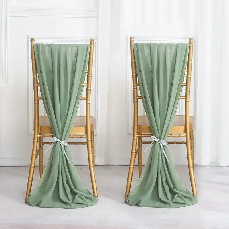 10PCS Sage Green Chiffon Chair Sashes Setting Sheer Vintage Birthday Party Festival Wedding Aisle Decor