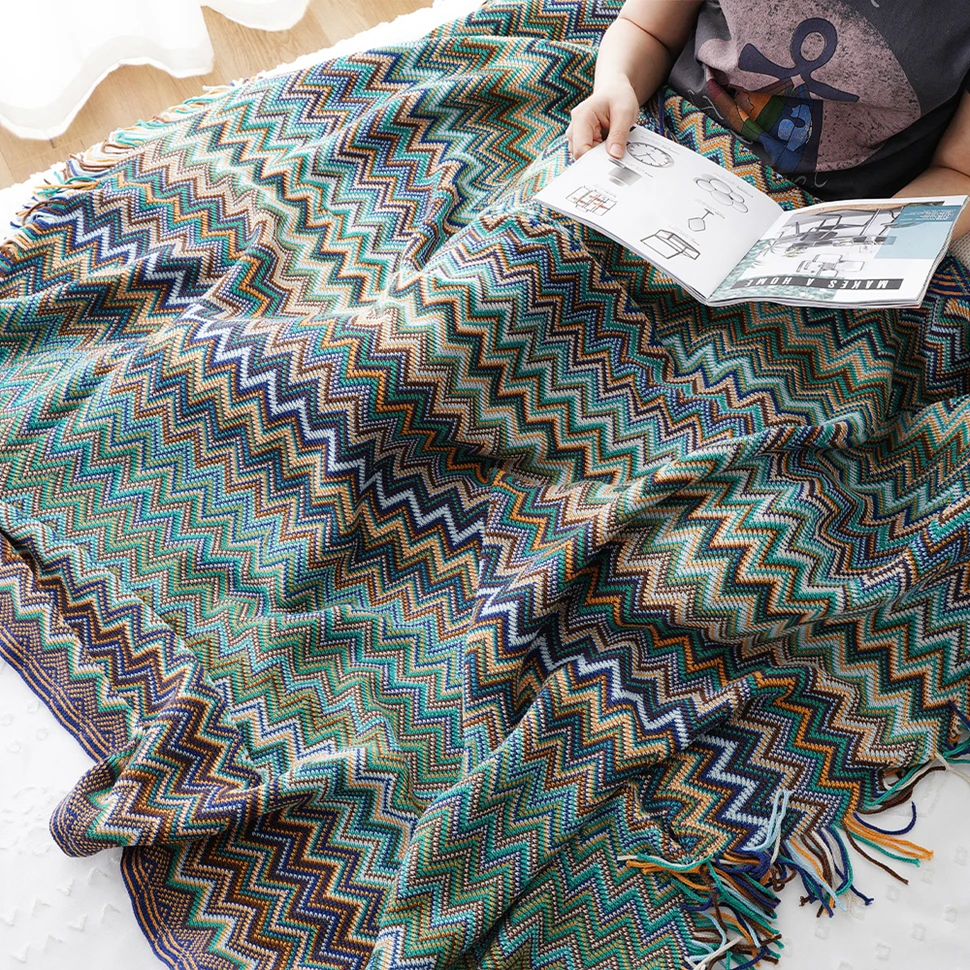 Battilo Boho Throw Blanket Lightweight Knit Throw With Tassels Bohemian Woven Sofa Blankets Soft Bed Plaid Decorative Blanket