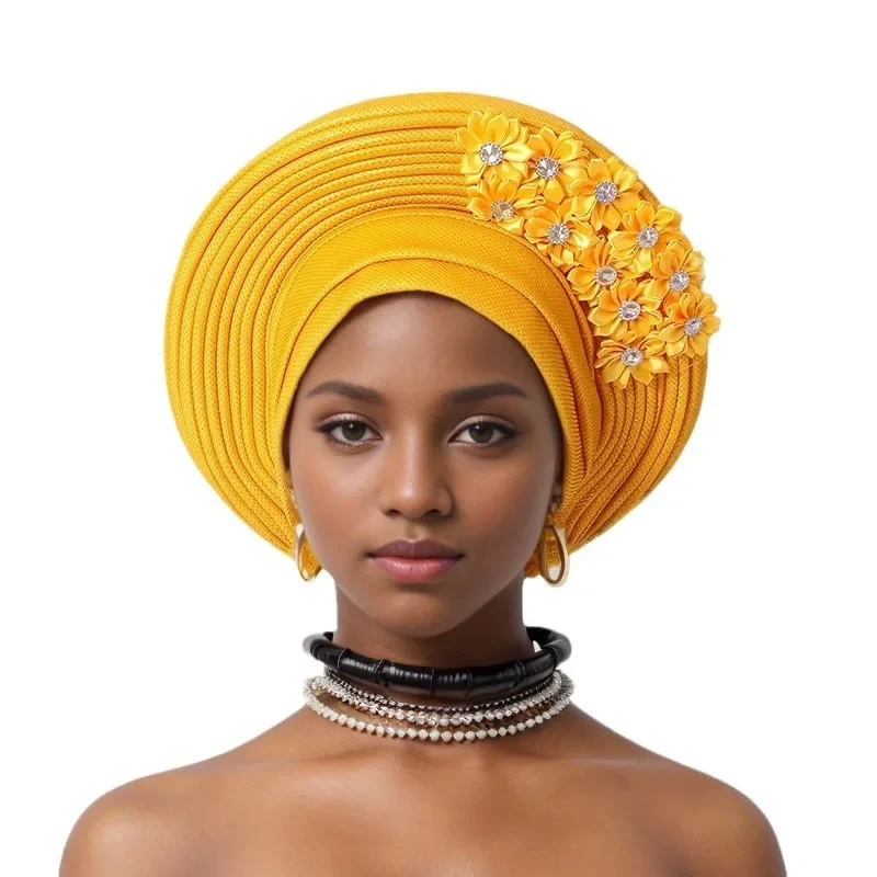 Afrikaanse Hoofdband Tulband Nigeriaanse Bruiloft Geles Aso Oke Stof Moslim Hoofddeksels Gele Vrouwelijke Hoofd Wraps Sego Headtie Auto Gele