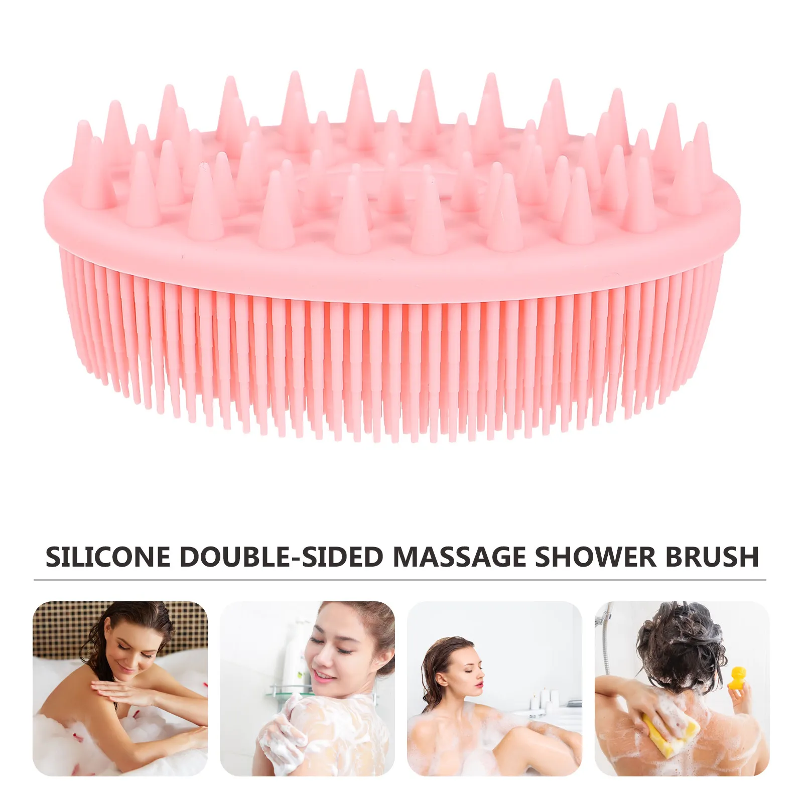 Pink Double-Sided Silicone Shower Brush Body Scrubber Bath Massage Brush Scalp Massager Hair Washing Tool Safe