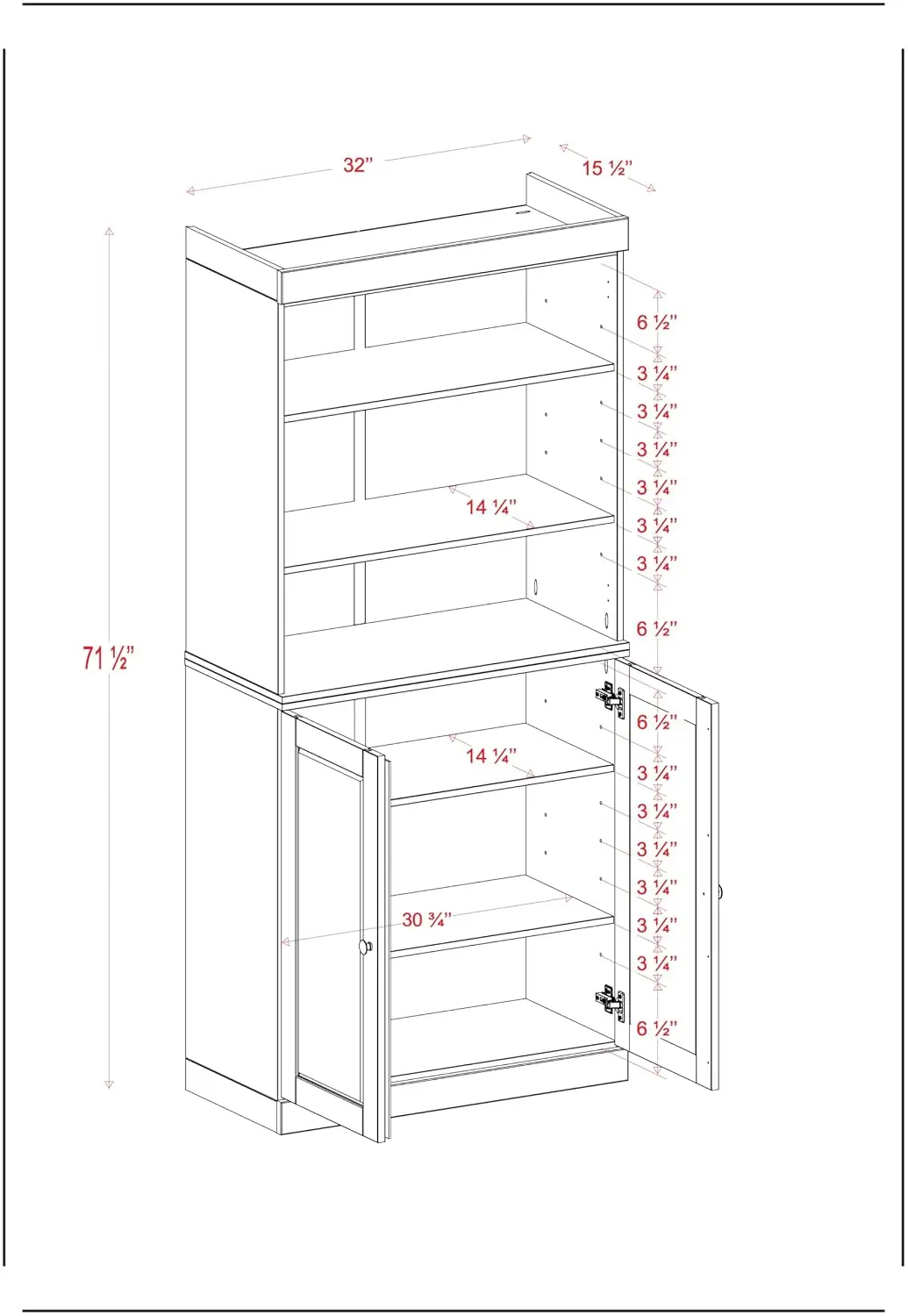 Solid Wood 6-Tier Bookcase 71.5