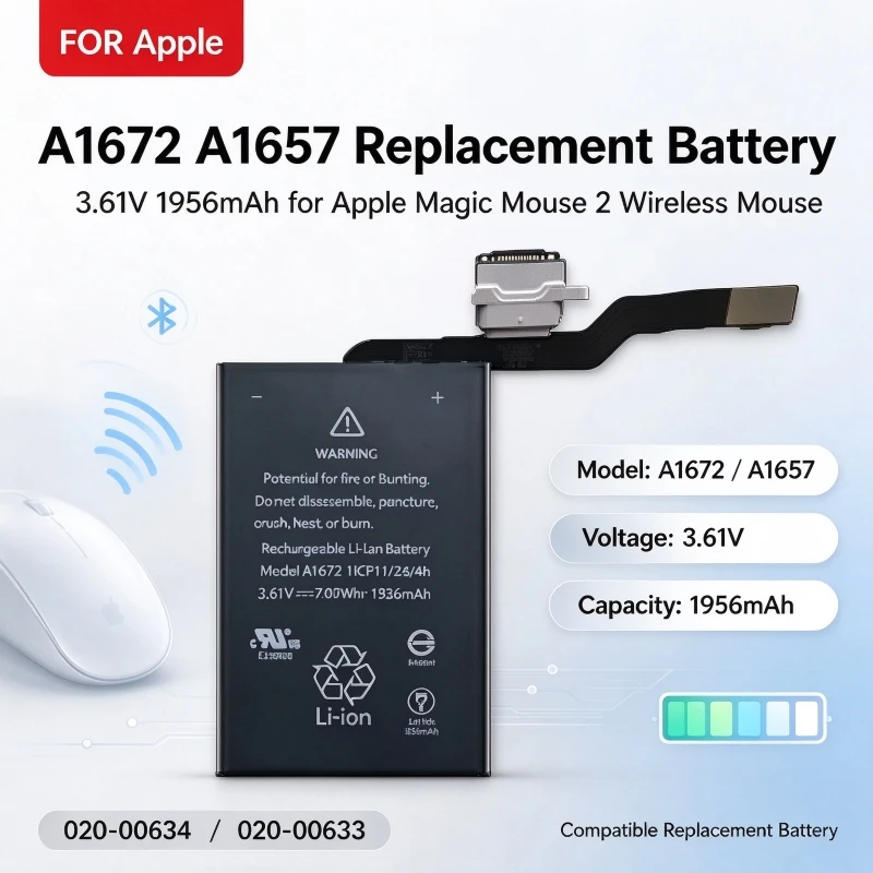 High Quality A1672 A1657 3.61V 1956mAh Replacement Battery for Ap ple Magic Mouse 2 Wireless Mouse 020-00634 020-00633