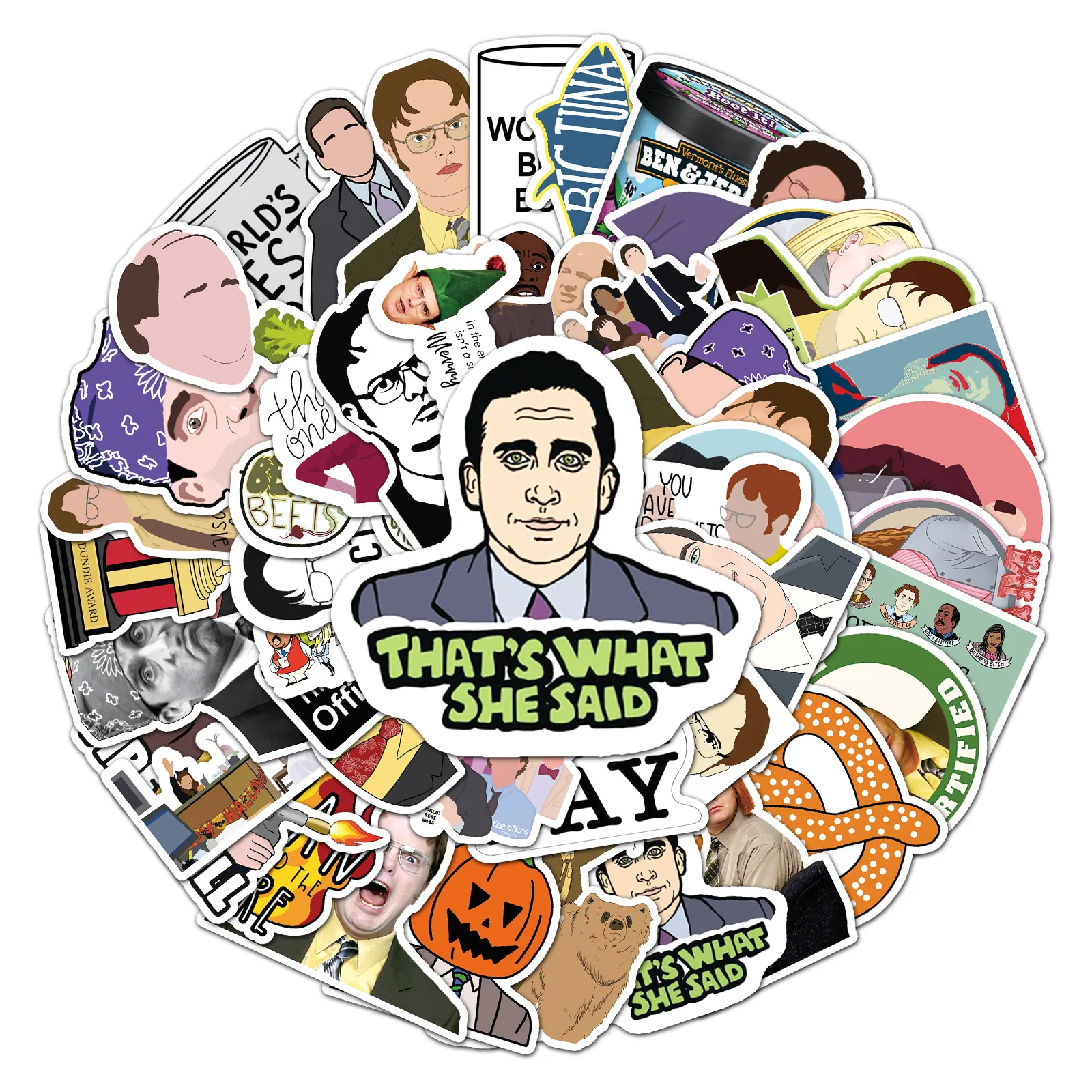 Autocollant mural dessin animé The Office, Graffiti, ISub Bagages, Ordinateur, Bricolage, Scrapbook, Décoration de jouets, Vente en gros, 10 pièces, 30 pièces, 50 pièces