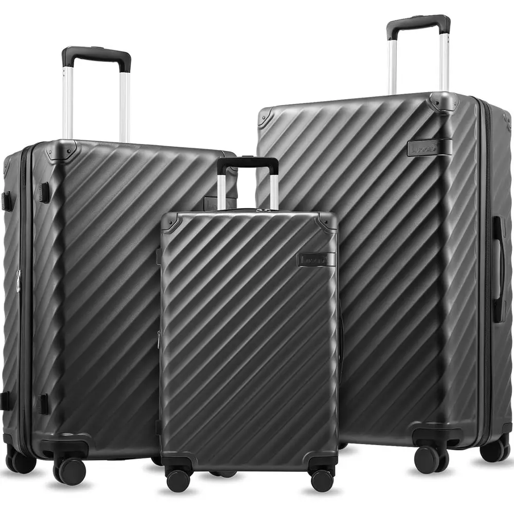 

3-Piece Expandable Hard Shell Suitcase Set with Spinner Wheels, Charcoal Metallic