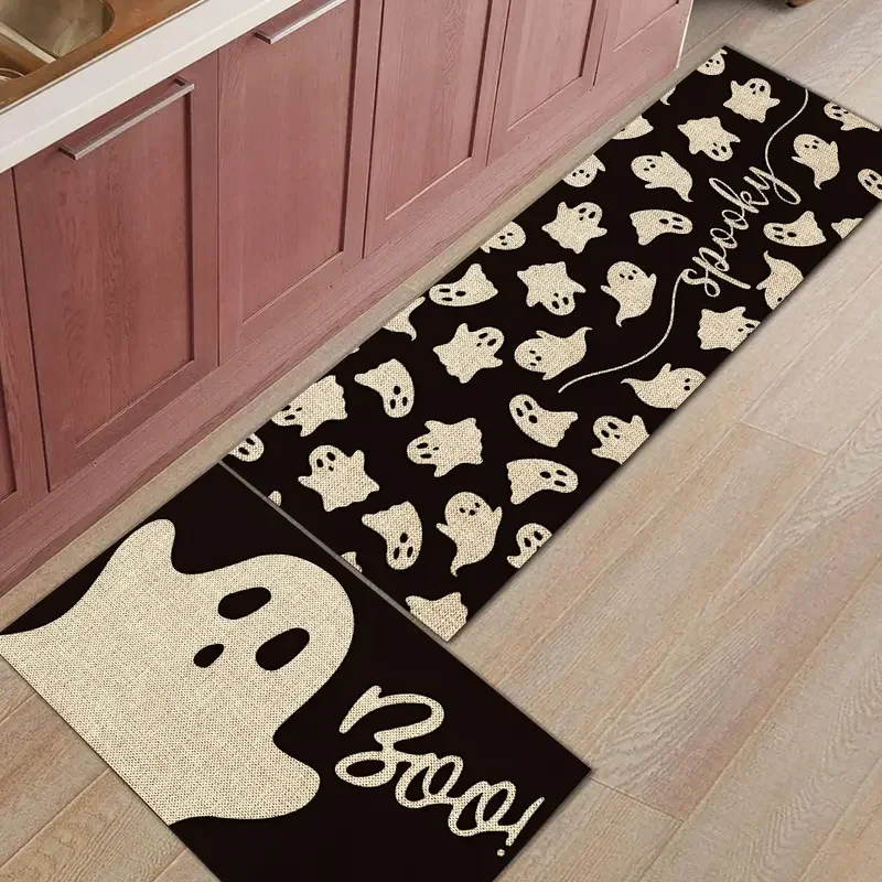 VIKAMA Halloween Ghost Kitchen Runner Rug Set Non‑Slip Anti Fatigue Floor Mat Entrance Holiday Home Decor