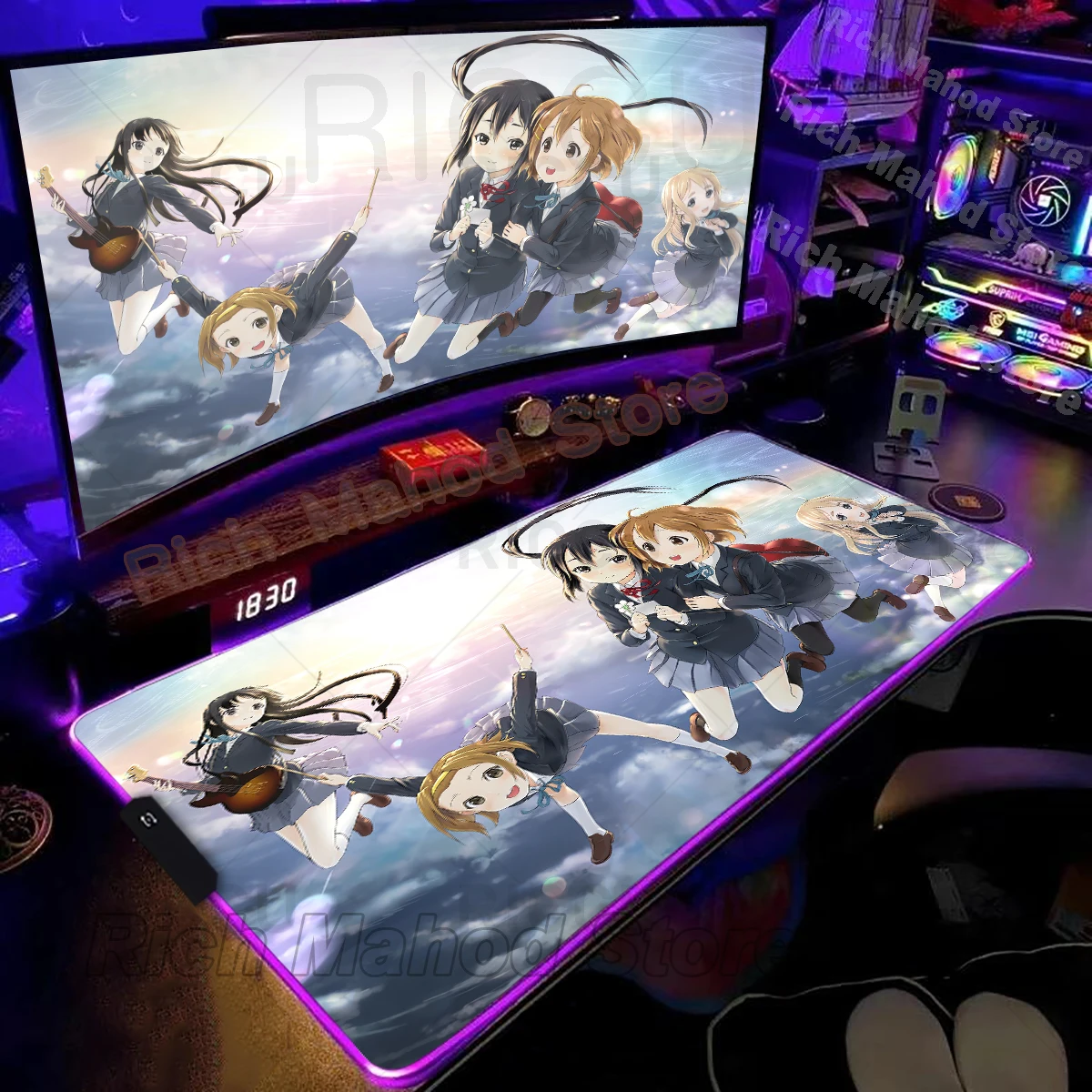 Alfombrilla de escritorio RGB de Anime para niñas, alfombrilla de ratón Kawaii K-ON XXL, alfombrillas grandes antideslizantes para teclado de oficina, accesorios para juegos, alfombra extendida