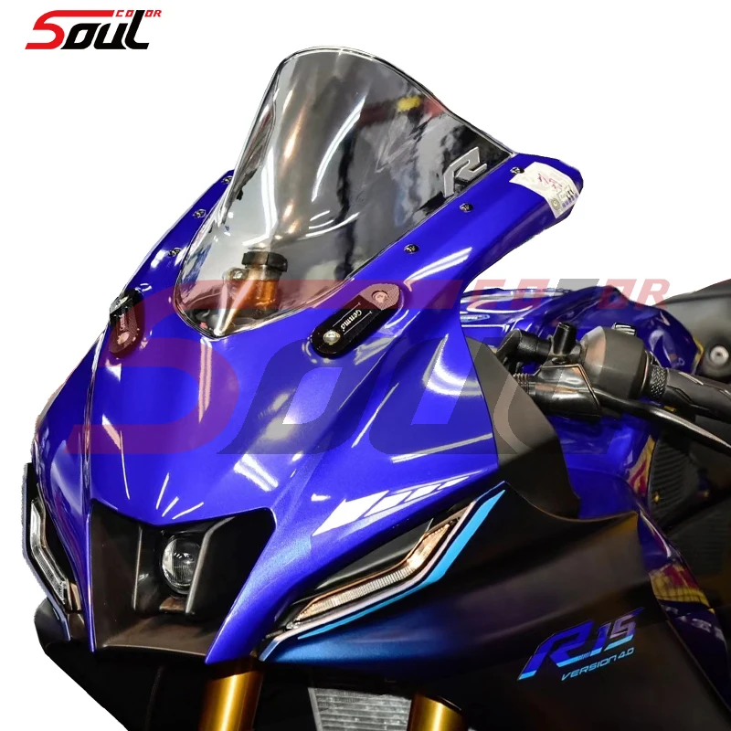 Motorcycle Black Visor Windshield Double Bubble Windscreen Fit For YAMAHA YZF R15 V4.0 2021 2022 21-22 R15M YZFR15 M V4