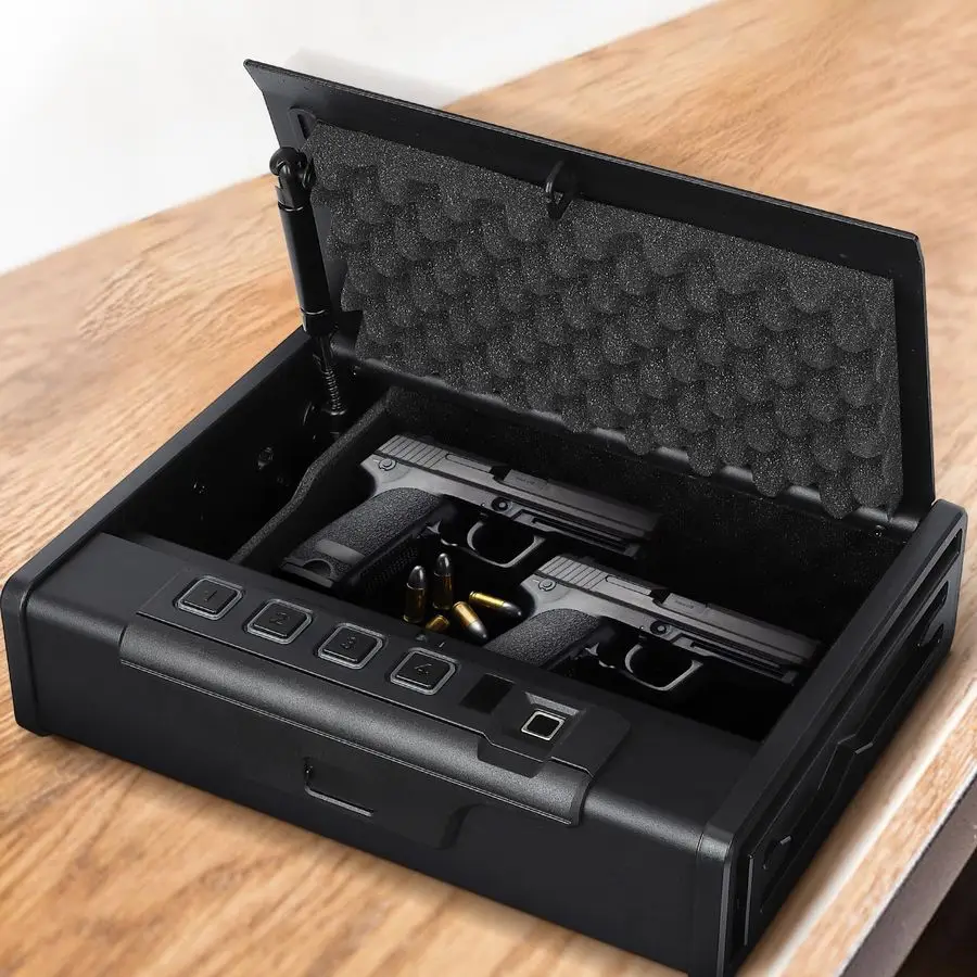 Gun Safe, Biometric Gun Safe for Pistols, Three Ways Quick Access Pistol Safe Fingerprint Handgun Safe with Keys and Keypad, Bio
