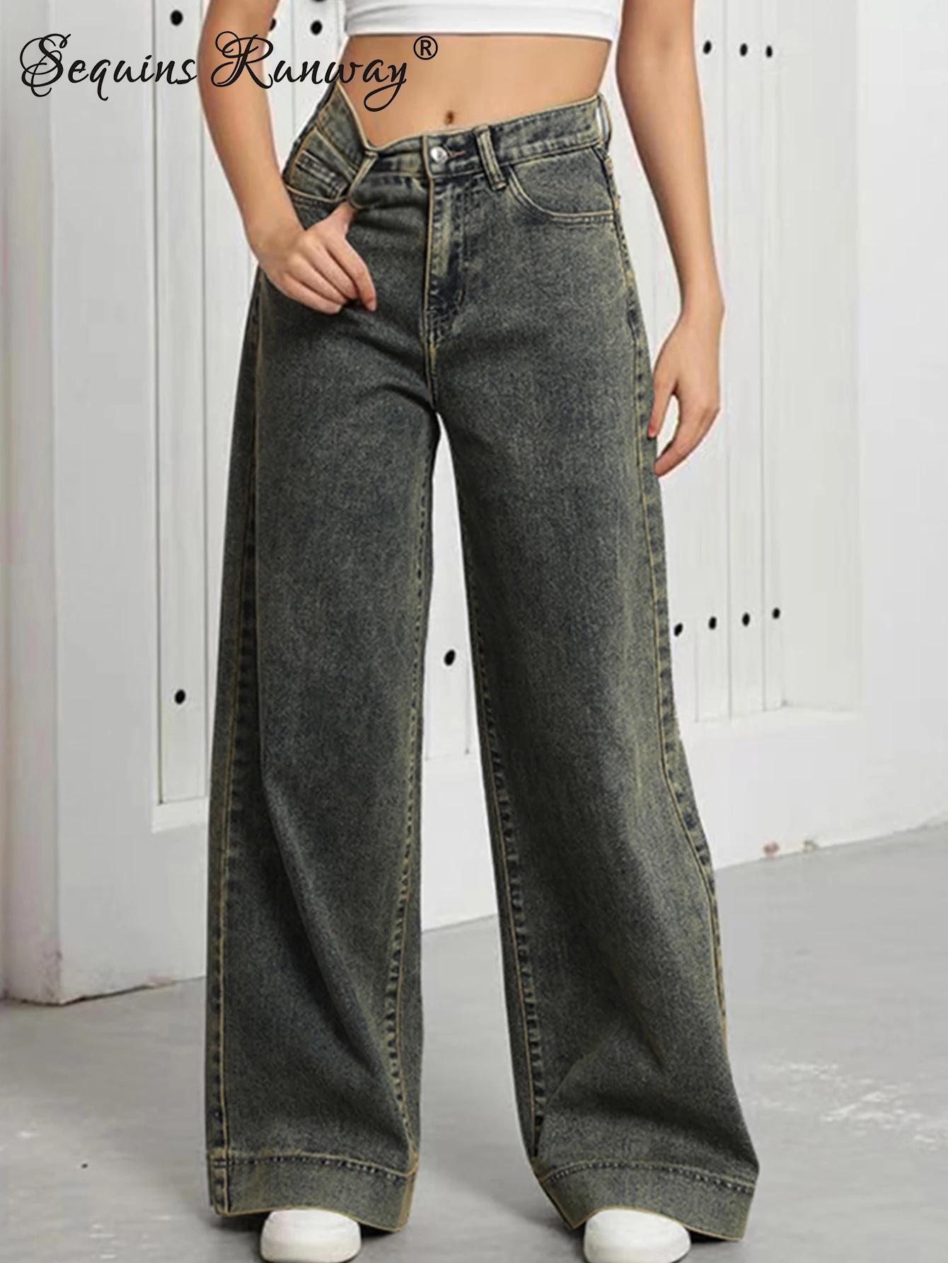 Sexy vintage high waisted denim pants women fashion baggy wide leg jeans trousers woman clothing streetwear loose casual pants