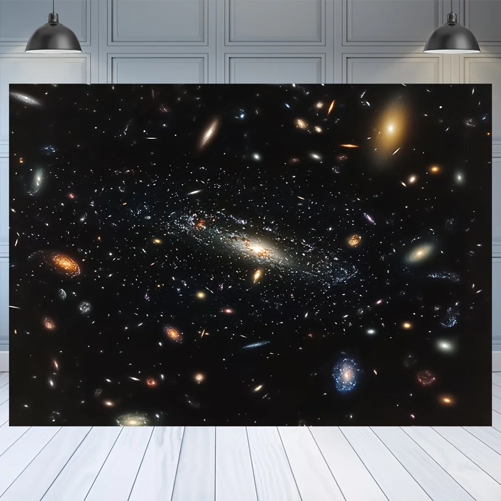 1 Hubble Deep Field Space Galaxy - لافتة خلفية من البوليستر الملون، مثالية لتزيين الحفلات والعطلات #3