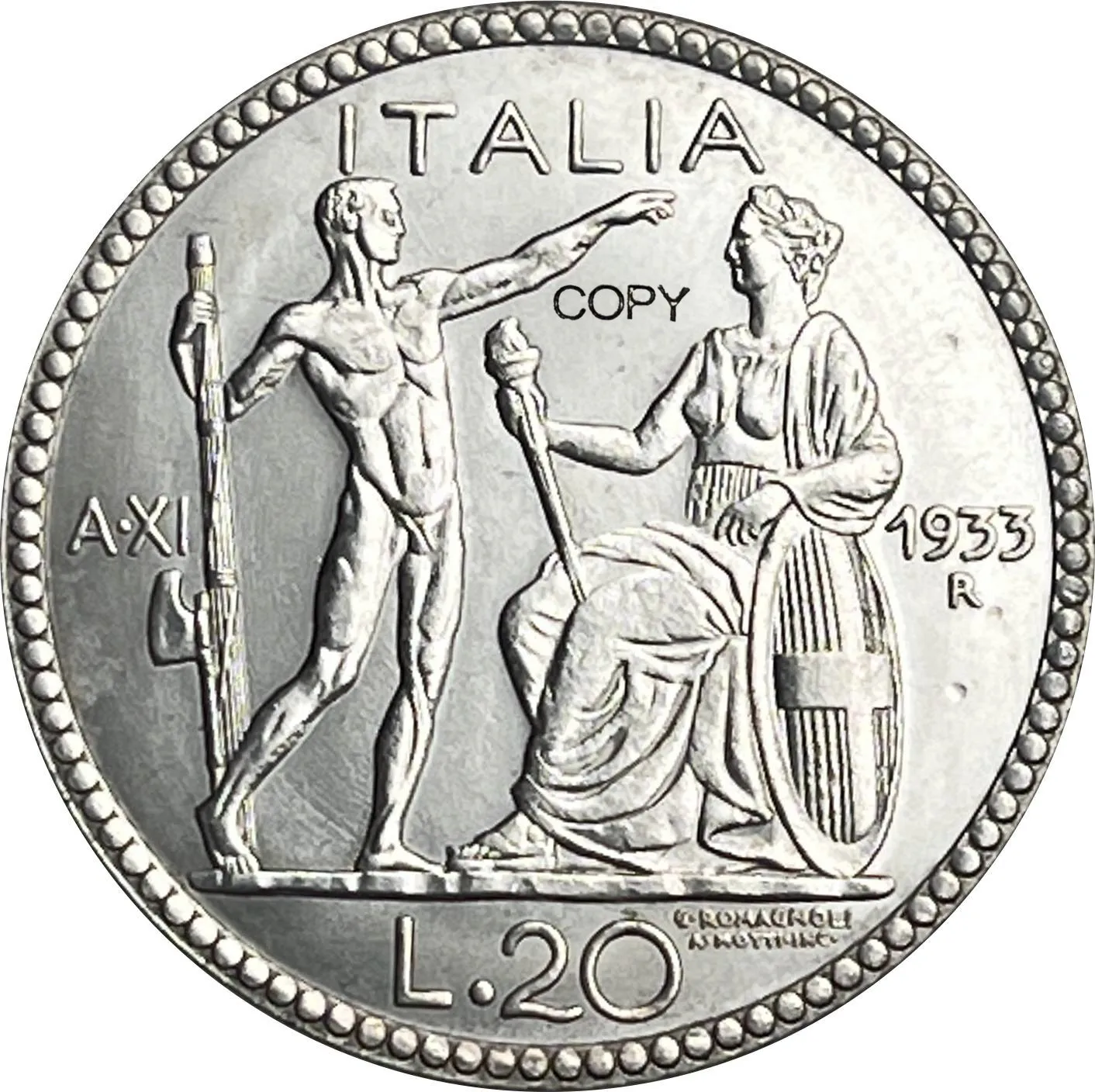 Italy 1933 20 Lire Vittorio Emanuele III Head King Italia Cupronickel Silver Plated Copy Coin Antique Collection Commemorative