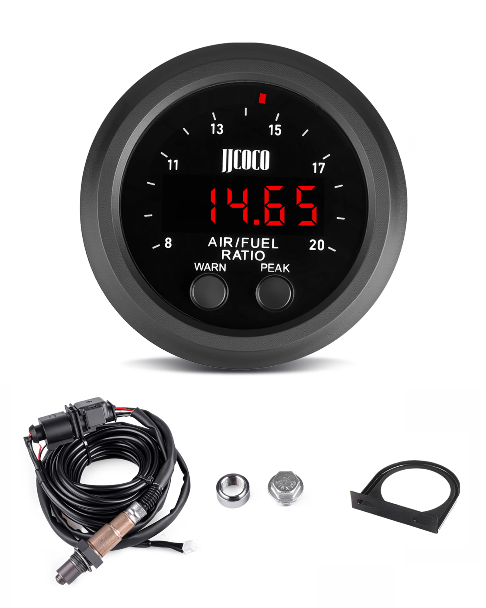 

JJCOCO 52MM S-Serie Universal Air Fuel Ratio Gauge Ultra-Thin Round LED Digital Display with Wideband O2 Oxygen Sensor